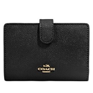 COACH Medium Corner Zip Wallet Black Leather